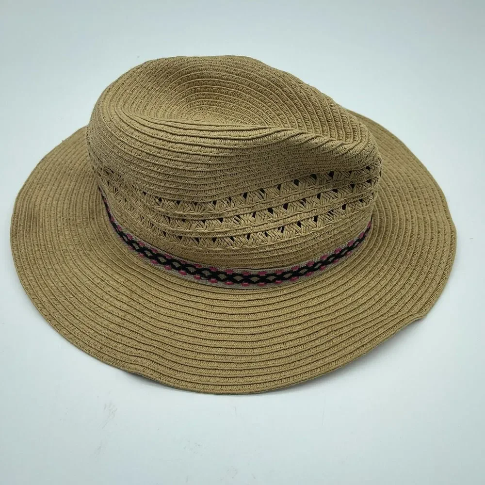 EDDIE BAUER SUN HAT FEDORA PAPER‎ STRAW WIDE BRIM FLOPPY KHAKI